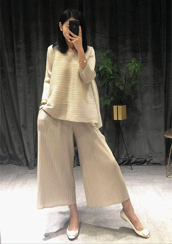 Pleated Fashion New Tidal Summer New Shirts Tops Clothing Sets Wide-legged Pleated Pants Suit