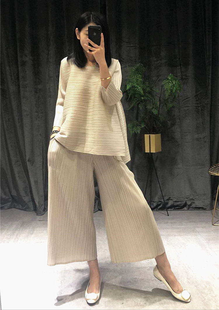Pleated Fashion New Tidal Summer New Shirts Tops Clothing Sets Wide-legged Pleated Pants Suit