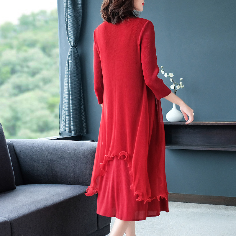 Fake Two Pieces Retro Chinese-style Dresses New Loose Big Size A-shaped Dress In Autumn 2019