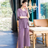 Women Large Two Piece Clothing Sets 2020 Spring New Bat Sleeve T-shirt Loose Wide Leg Pants