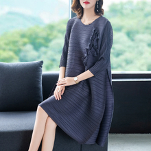 Pleated Oversized Dress Autumn 2019 New Patchwork 3 / 4 Sleeve Loose Elastic Dress