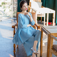 2020 Spring New Style Women Pleated Wide Leg Trousers Tops Two Piece Fashion Clothing Sets
