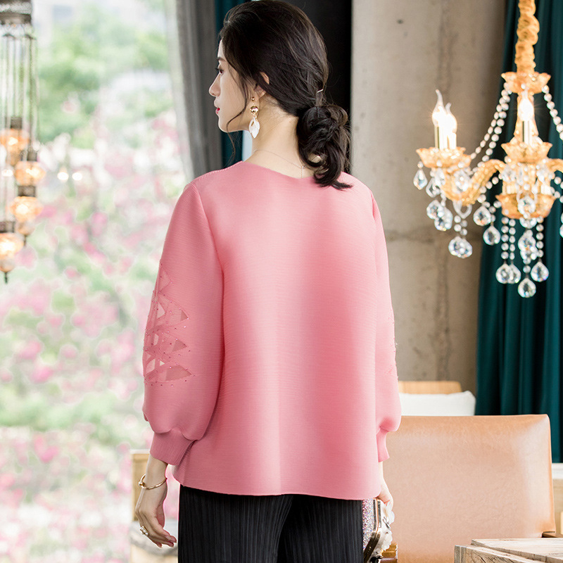 Pleated Oversized Top Early Spring 2020 New Loose Fashion Embroidered Beaded All-around shirt