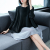 Spring Women Pleated Patchwork Tidal Lady Casual Loose Big Size Long Sleeves Dress