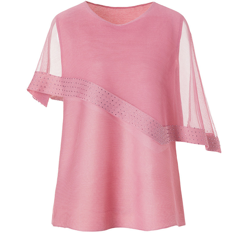 Women Bat Sleeve Large Pleated Top New Fashion Pin Bead Loose T-shirt In Spring 2020