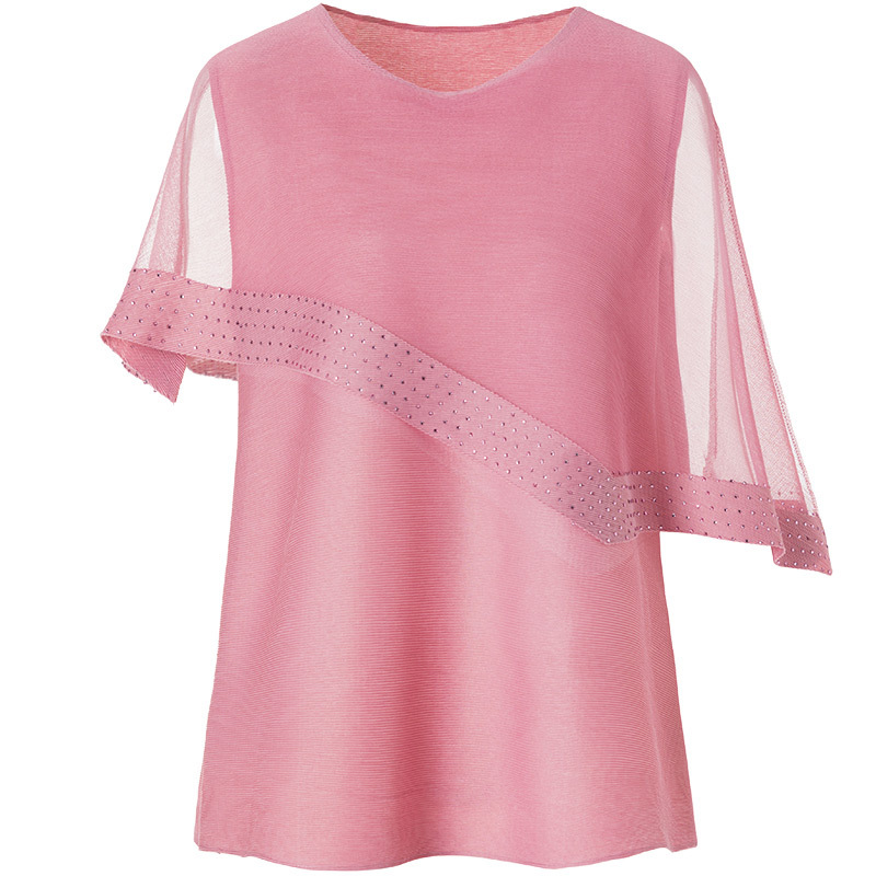 Women Bat Sleeve Large Pleated Top New Fashion Pin Bead Loose T-shirt In Spring 2020