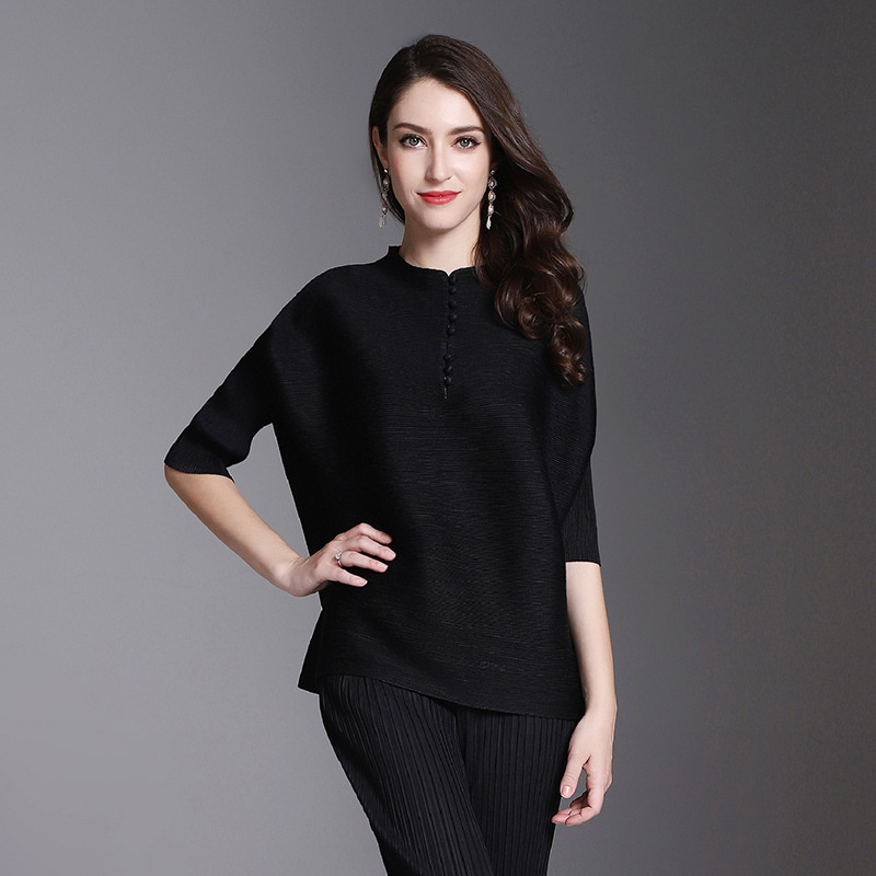 Autumn Spring Women Pleated Solid Color Lady Tops Elegant Fashion New Pullover Shirts
