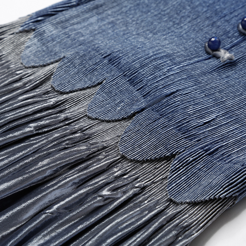 Ice Silk Pleated Dress Gradual Color Spring And Autumn Velvet Women's Long Dress