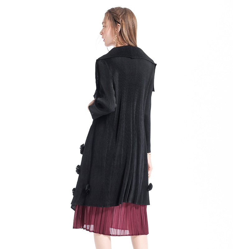 Women Pleated Fashion Jacket Boutique Spring Outerwear Casual X-long Slim Coat