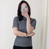 Women Wrinkled Short Sleeve High Collar Pleat Basic Style Tops Shirts