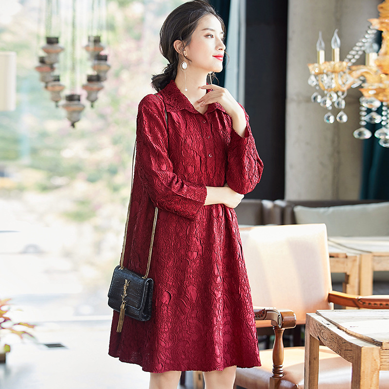 Heavy Industry Embroidery Large Dress 2020 Spring New Long Sleeve Pleated A-line Dress