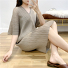 Women Pleated Dress V-neck Pleated Big Size Loose Large Dress
