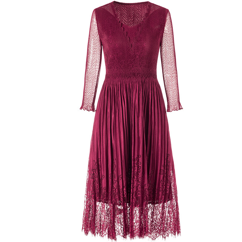 Spring Trend 2020 Slim Large Dress New Style Lace Based Pleated Dress