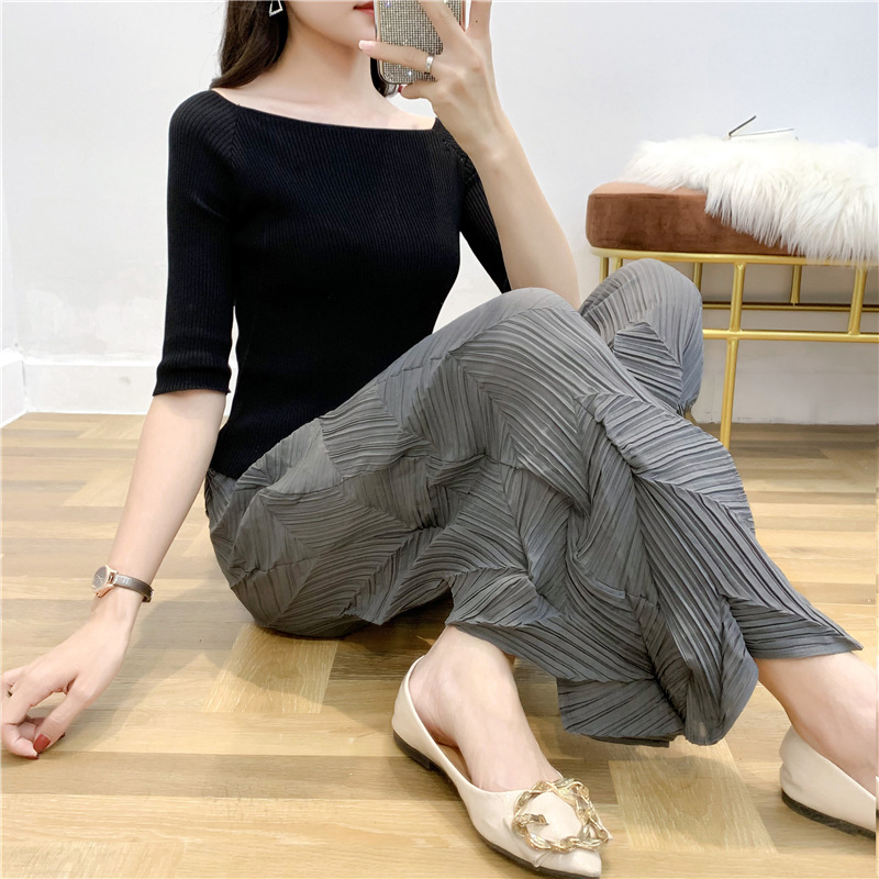 New Arrival Women Pleated Fashion New Pants Ankle-length Trousers Popular Tidal Pants