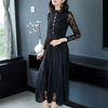 Women Lace Pleated Lady Elegant High Quality One Piece Long Slim Dress