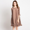 Autumn Women Pleated Fashion New Solid Color Beads High Quality Loose Lady Elegant Long Sleeved One Piece Dress