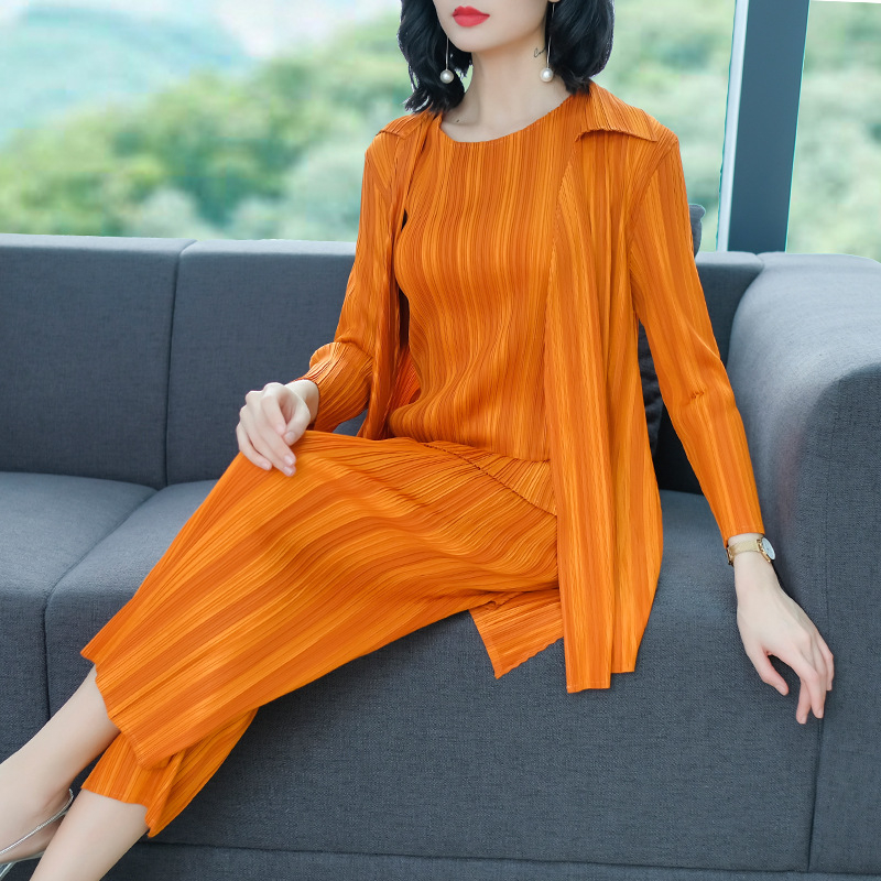 Spring Autumn Women Fashion New Pleated Jackets Trousers Clothing Sets Casual Tidal Poular Suits