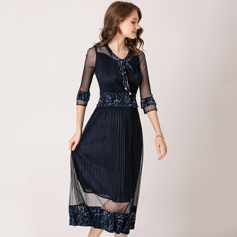 Spring Summer Lace Pleated Fashion New Tidal Popular Elegant Fancy Dress