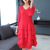 Autumn Women Fashion New Solid Color Pleated Lady Elegant Casual Loose Dress