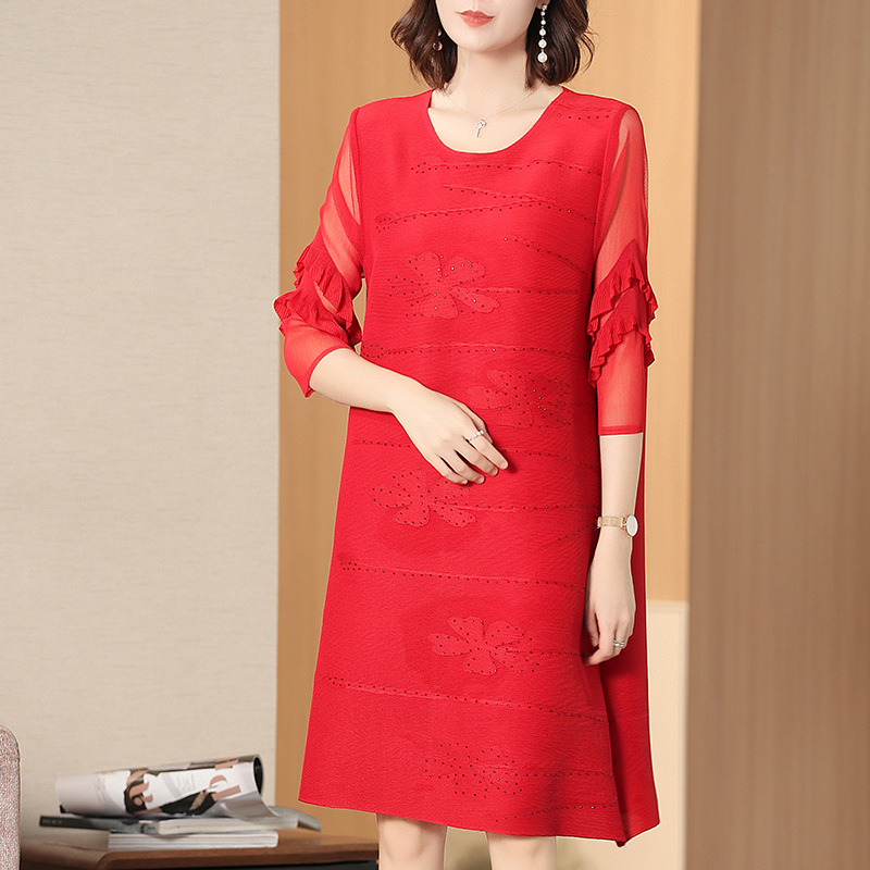 Nail-beaded Pleated Dress Summer Women's Loose Size Fashion Fashion Dress