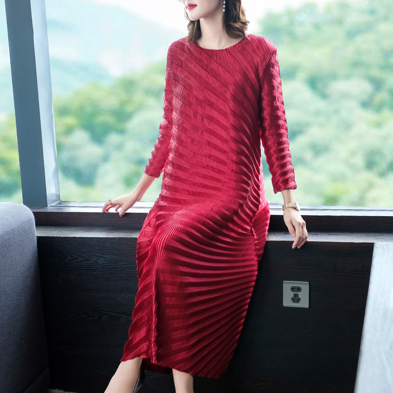 Pleated Large Dress New Long Sleeve Loose Belly Covered Dress In Autumn 2019
