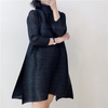 New Pleated Dress Autumn Winter Large Size High Collar Long Sleeves Loose Fashion New Women Dress
