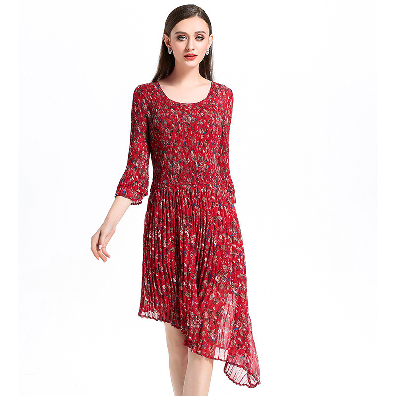 New O Neck Flower Dress Original High-end Fashion Big Size Women's Chiffon Dress