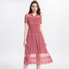Lady Elegant Lace Nail Bead Summer Caragana Pleated Mesh Dress