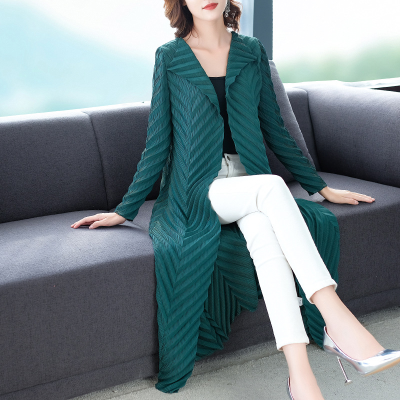 Loose-size Pleated Windbreaker New Women Autumn 2019 Long-sleeved Jacket Pleated Cardigan