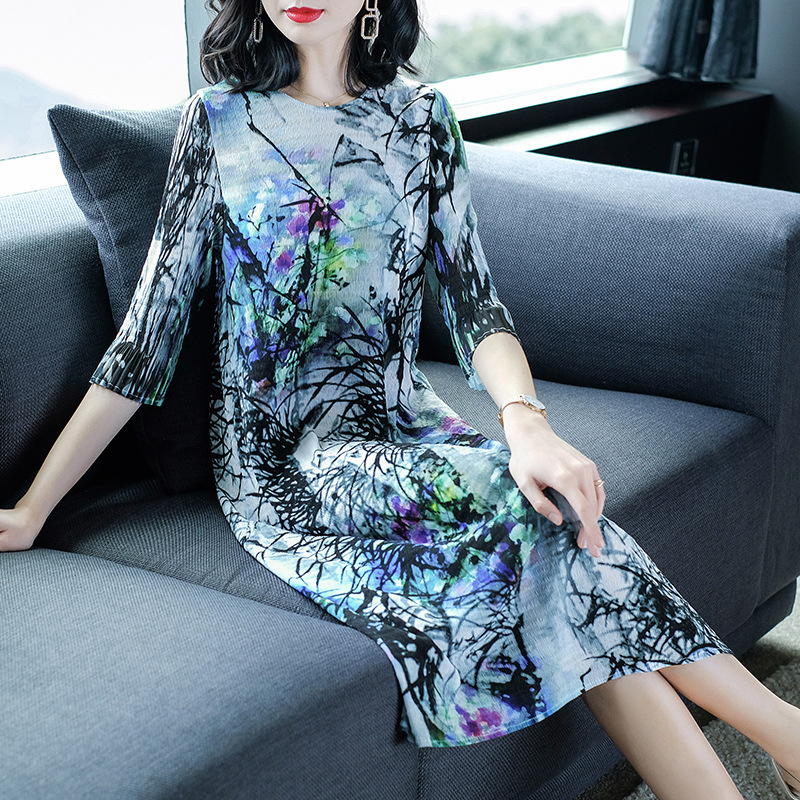 Women New Autumn Lady Loose Print Loose Tidal Dress