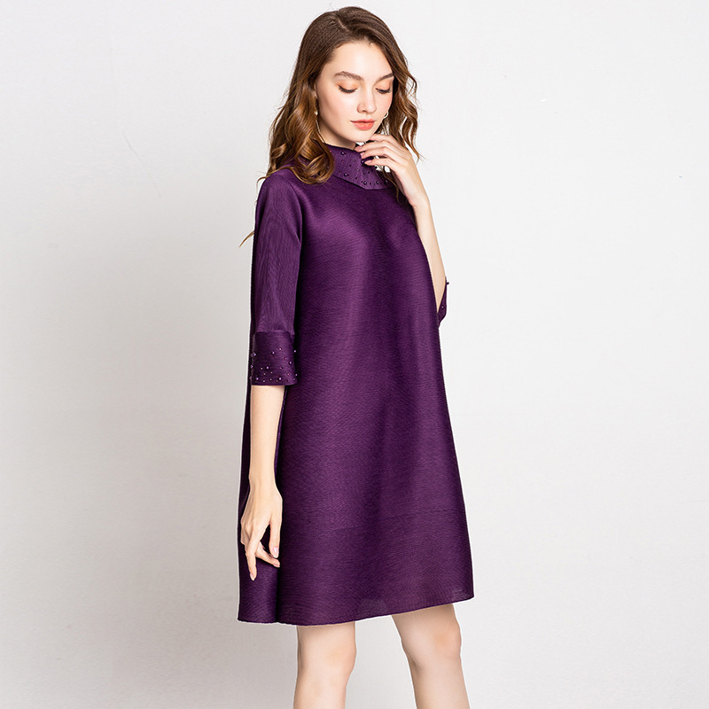 Autumn Women Pleat Solid Color Loose Fashion New Beauty Dresses