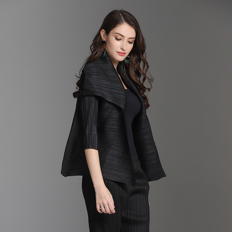 Autumn Women Pleated Fashion New Solid Color Lady Tidal Tops Coat Jacket