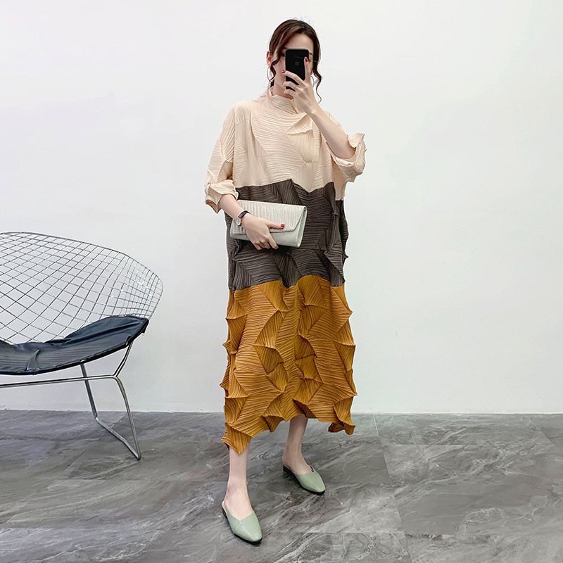 2020 New Spring Women Pleated Dress Irregular Gentle Long Loose Dress