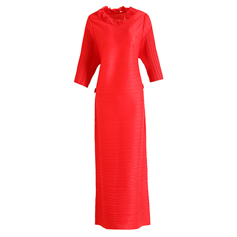 Pleated High End Foreign Style Red Dress Spring 2021 New Women's Loose Size Over Knee Length