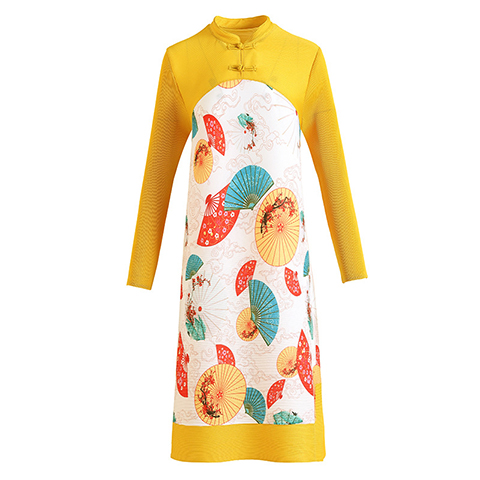 Chinese Style Modified Cheongsam Dress Spring New Women's Fashion Foreign Style Printing Age Reducing Plus Size Pleated Dress