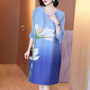 Chinese Style Retro Printing Age Reducing Mother Dress Spring 2021 New Women's Loose Pleated Dress