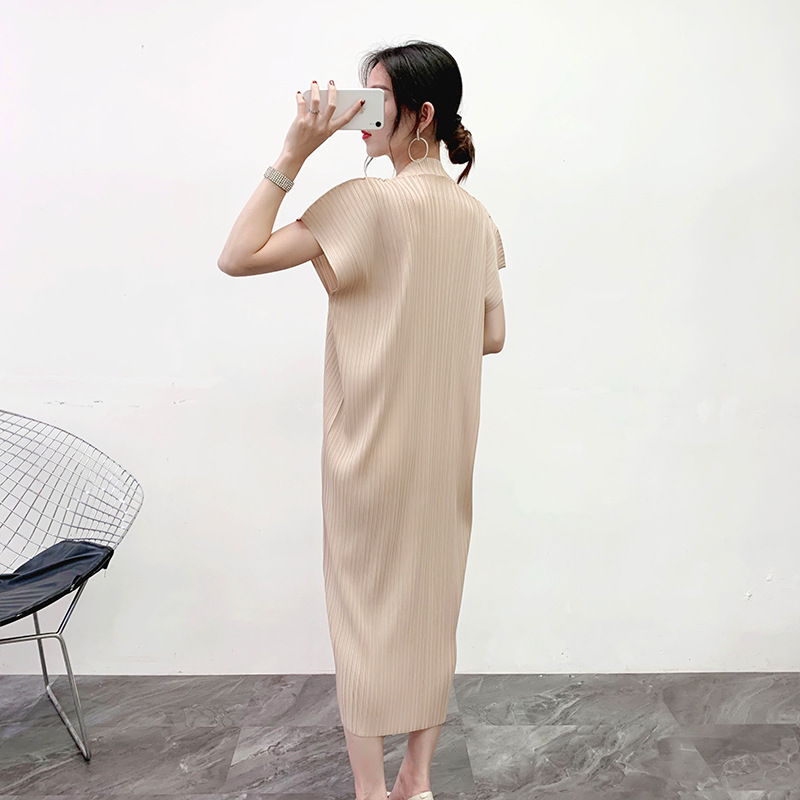 Pleated Dress Summer 2020 New Apricot Design Sense A-line Dress
