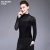 Long Sleeve T-shirt Women's Spring Summer Perspective Sexy Base Shirts High Collar Pleated Top