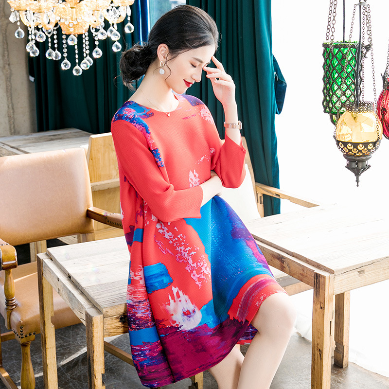 Women Loose Large Pleated Dress New Spring 2020 Red Pleated Dress