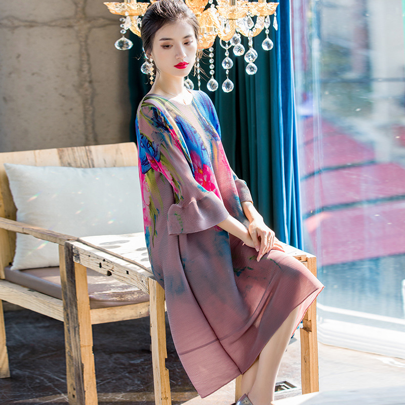 Early Spring 2020 Women Large Fashion Print Pleated Dress New Relaxed A-line Dress