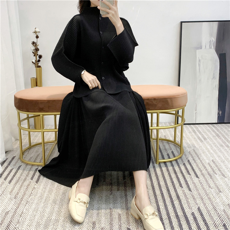 Spring 2020 Women Pleated Fashion New Tidal Jacket Trousers Two Pieces Clothing Set