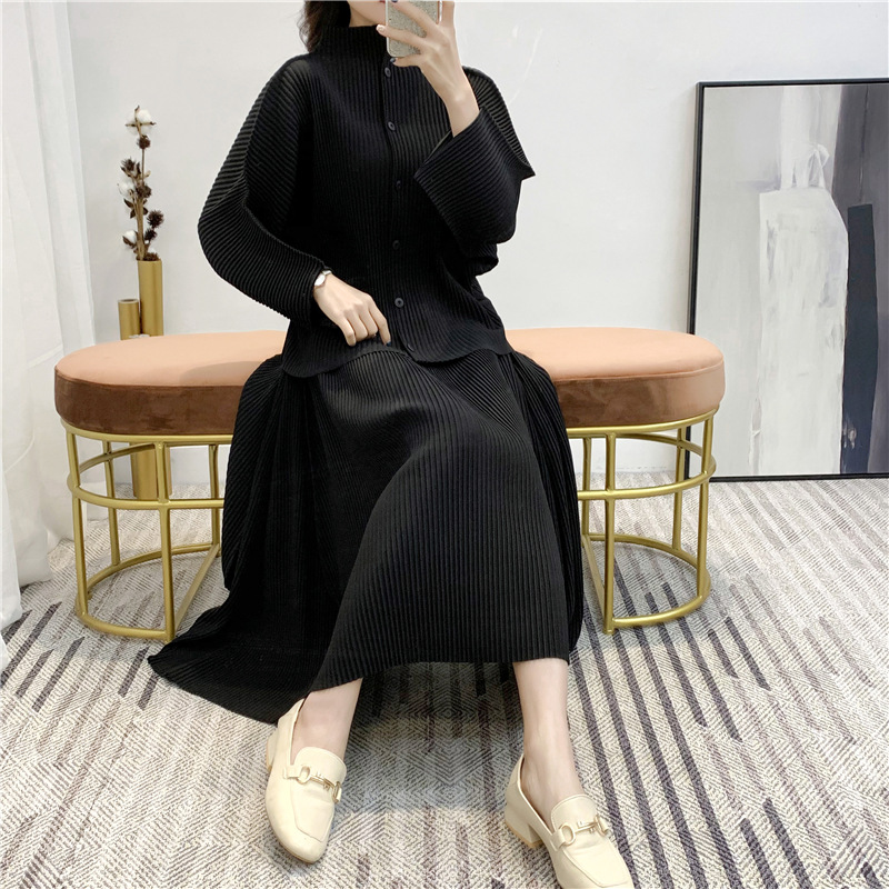 Spring 2020 Women Pleated Fashion New Tidal Jacket Trousers Two Pieces Clothing Set