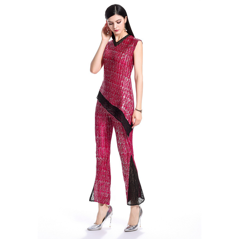 Summer V-neck Fashion Boutique Suit High-end Large Size Women's Wholesale Pleats Clothing Sets