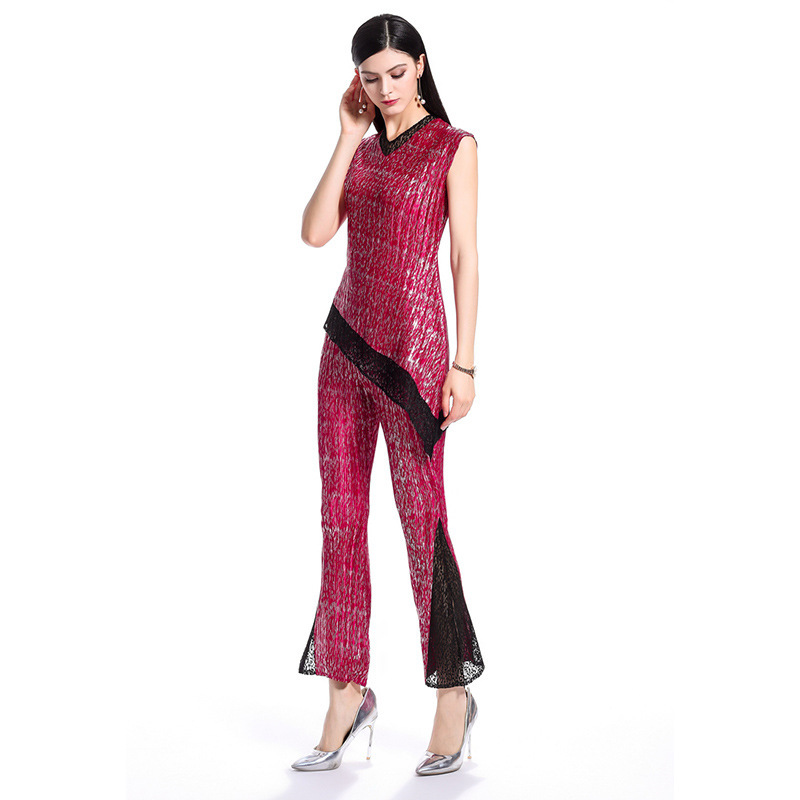 Summer V-neck Fashion Boutique Suit High-end Large Size Women's Wholesale Pleats Clothing Sets