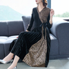 Golden Velvet Leopard Printed Pleated Dress Fall 2019 Decorated Women Big Size Fashion New Dress