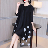 Pleated Mother's Dress Spring New Women's Loose Plus Size High End A-line Black Dress