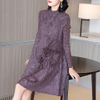 Autumn And Winter High-end Temperament Long Sleeve Plus Size Ruffle A-line Embroidery Pleated Dress