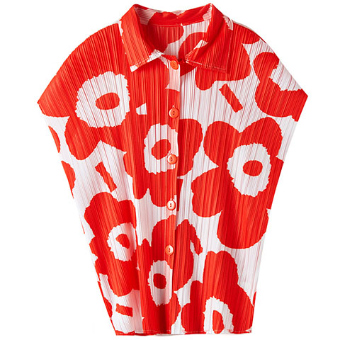 Short Sleeve Lapel Print Temperament Slim Casual Pleated T-shirt