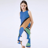 Geometric Print Dress Summer 2021 New Femininity High End Round Neck Sleeveless Casual Pleated Dress