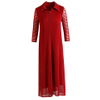 2021 Spring Women's Net Fabric Over Knee Long Sleeve Plus Size Pleated Dress